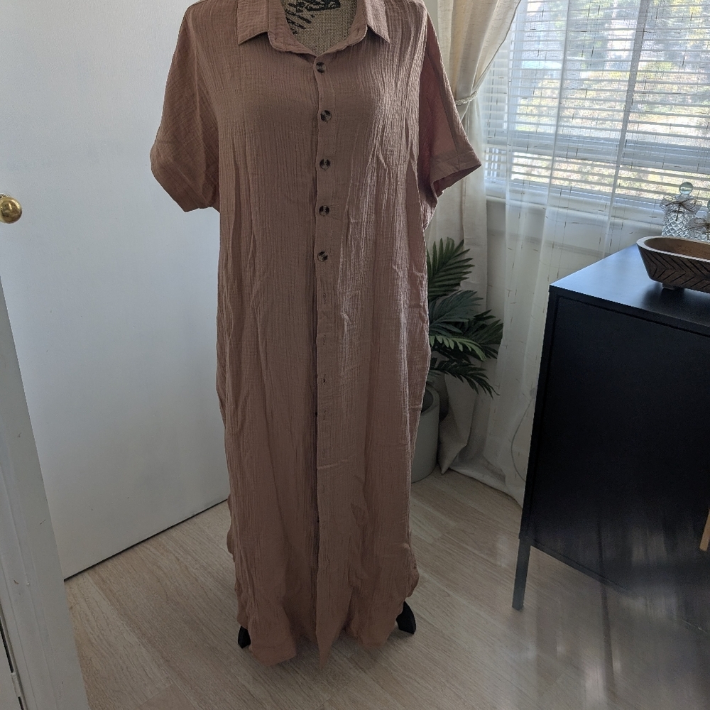 Casual Blush Button-Down Maxi Dress